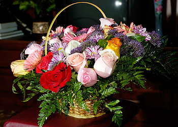 Still life for my friend Lioness (Patrice ), colorful, color, roses, beauty, basket, still life, pink, delicate, yellow, red, nature, flowers, various flowers HD wallpaper