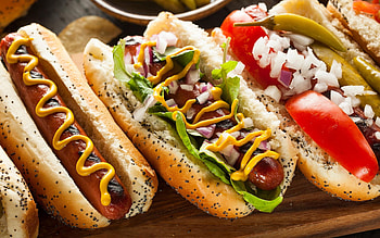 Hot dog , Crispy onions, Mustard drizzle, Appetizing snack HD wallpaper
