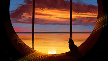 Cat Admiring The Evening Sky, cat, artist, artwork, digital-art, artstation HD wallpaper