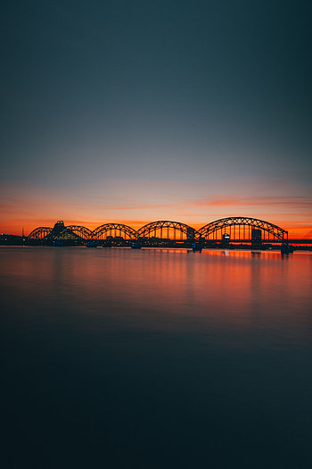 Bridge, sunset, silhouette HD phone wallpaper
