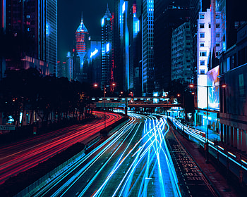 Cities, Shine, Light, Road, Movement, Traffic, Night City, Skyscrapers, Hong Kong, Hong Kong S.a.r, Wang Tea HD wallpaper