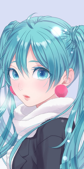 Hatsune Miku, scarf, blush, aqua eyes, aqua hair, twintails, long hair, Hatsune Miku, Anime, Vocaloid HD phone wallpaper