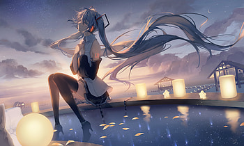 Hatsune Miku Anime Girl Heads Looking Away Sunset, hatsune-miku, anime-girl, anime HD wallpaper
