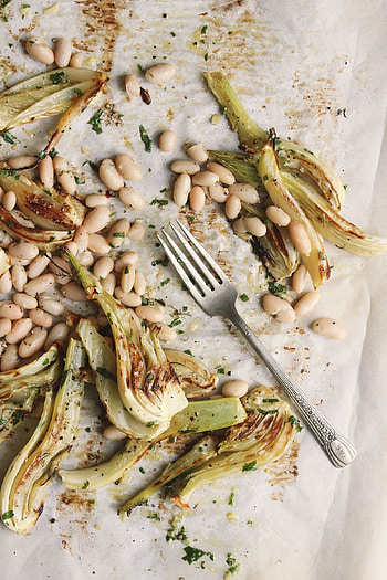 Roasted fennel dish, White bean medley, Parsley garnish, Plant-based delight HD phone wallpaper