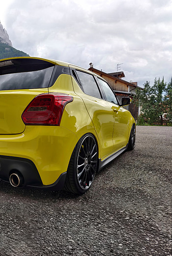 Suzuki Swift Sport, cloud, sky, tuning, car, low, yellow, Suzuki_Swift, Suzuki_Swift_Sport, stance HD phone wallpaper