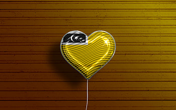 I Love Kuala District, Terengganu, , realistic balloons, yellow wooden background, Day of Kuala District, district of Terengganu, flag of Kuala District, Malaysia, balloon with flag, Kuala Terengganu District, Kuala District HD wallpaper