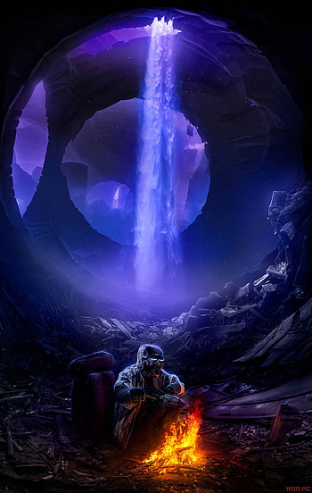 Art, Bonfire, Human, Person, Cave, Sci-Fi HD phone wallpaper