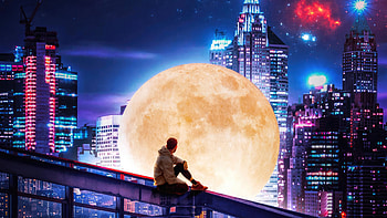 Thousand Lifetimes, city, night, moon, scifi, artist, artwork, digital-art HD wallpaper