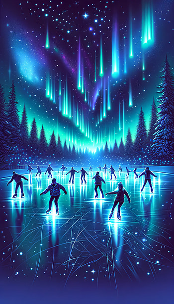 Enchanted Ice Skating Aurora | Magical Winter, Northern Lights, winter, Night Sky, silhouette HD phone wallpaper