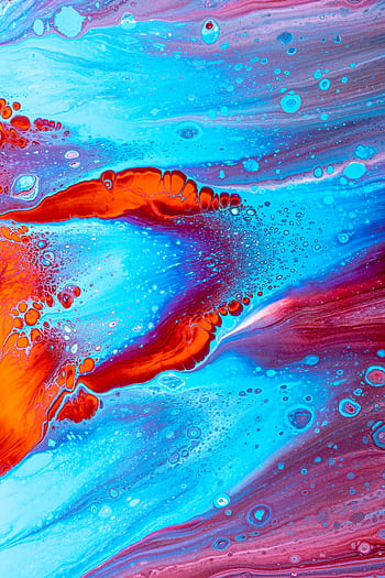 Vibrant abstract fluid painting in blue and red hues, showcasing dynamic motion and texture. HD phone wallpaper