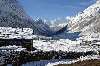 Nepal, , Winter, Hut, Landscape, Mountain, Snow HD wallpaper