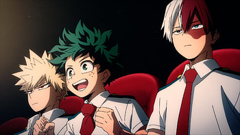 My Hero Academia: Epic Featuring Izuku, Shoto, and Katsuki, Anime, My Hero Academia: You're Next, Izuku Midoriya, Shoto Todoroki, Katsuki Bakugou HD wallpaper