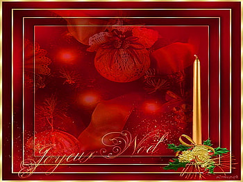 Joyeux Noel, red balls, candle, christmas, holly, french, gold HD wallpaper