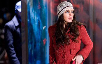 babes in red, coat, cap, red, beauty HD wallpaper