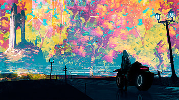 Painted City , artist, artwork, digital-art, biker HD wallpaper