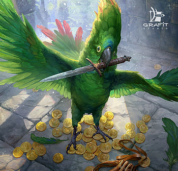 Parrot, wings, bird, fantasy, pirate, green, pasari, grafit studio HD wallpaper
