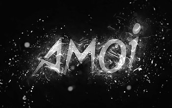 Amoi white logo, , white neon lights, creative, black abstract background, Amoi logo, brands, Amoi HD wallpaper