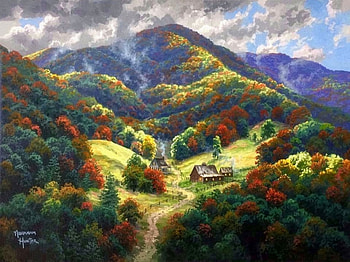 Maggie Valley, North Carolina, attractions in dreams, paintings, summer, love four seasons, cottages, valley, clouds, trees, nature, sky, mountains HD wallpaper