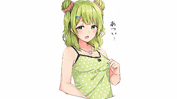 Green Eyes Hair Anime Girl With White Dots Green Dress White Background Anime Girl HD wallpaper