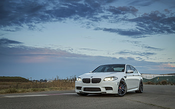 BMW M5, F10, exterior, front view, white M5 F10, F10 tuning, German cars, BMW HD wallpaper