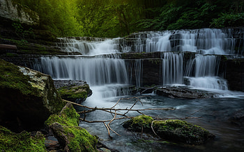 Busby Falls, Tennessee, usa, river, Cascades, trees, water, rocks, stones HD wallpaper