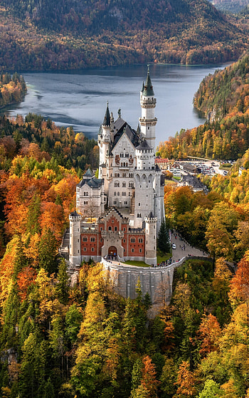 Aerial View, Neuschwanstein Castle HD phone wallpaper