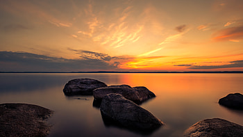 Summer Dusk Rocks , rocks, nature, sunset HD wallpaper