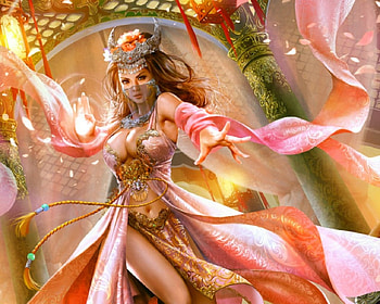 Fantasy Girl, staff, fantasy, art, woman HD wallpaper