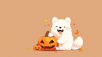 Halloween Puppy with Pumpkin - Dog, dog, holiday, halloween HD wallpaper