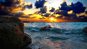 Sea surf sunset, Coastal scenery, Tranquil waves, Serene sunset HD wallpaper