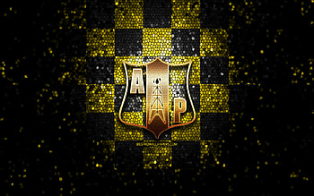 Alianza Petrolera FC, glitter logo, Categoria Primera A, yellow black checkered background, soccer, colombian football club, Alianza Petrolera logo, mosaic art, football, Alianza Petrolera, Colombian football league HD wallpaper