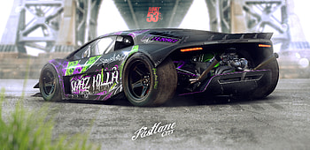Lamborghini Fat Tyres Digital Art, lamborghini, cars, artist, artwork, digital-art, deviantart HD wallpaper