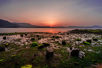 Nature, Sunset, Stones, Mountains, Horizon HD wallpaper