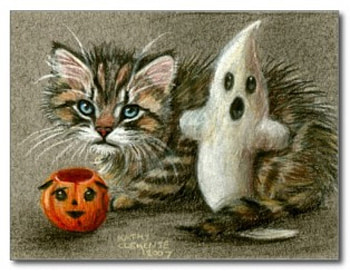Halloween Kitty, painting, kitty, animals, cats, Halloween HD wallpaper