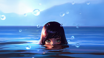 Girl Partially Submerged In Water, anime-girl, water, sea, ocean, artist, artwork, art, digital-art, artstation HD wallpaper