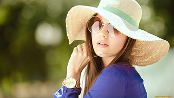 beauty, watch, sunglasses, earing, hat HD wallpaper