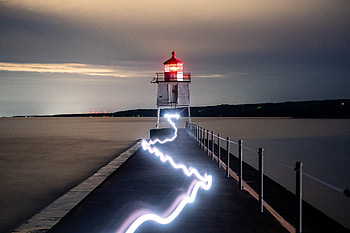 Nature, Sea, Building, Neon, Glow, Lighthouse HD wallpaper