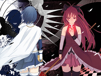 Sayaka and Kyouko, skirt, mahou shoujo madoka magica, cute, hitori doumei, sakura kyouko, miki sayaka, anime, cool, girls HD wallpaper