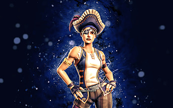 Buccaneer, , blue neon lights, Fortnite Battle Royale, Fortnite characters, Buccaneer Skin, Fortnite, Buccaneer Fortnite HD wallpaper