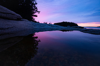 Sunset On The Rocks Of Maine, sunset, rocks, nature, reflection HD wallpaper