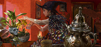 Another me, flower, red, girl, witch, dark, hat, frumusete, amber ye, art, fantasy HD wallpaper