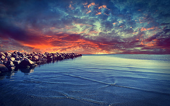 Nature, Water, Sunset, Stones, Sea, Clouds, Horizon, Divorces, Construction, Evening, Breakwater, Bottom, Finely HD wallpaper