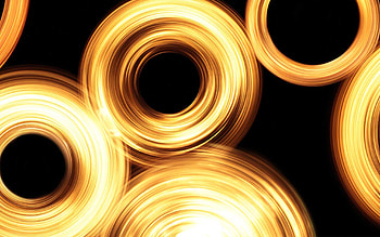 Gold Lights, Black background, Golden lights circles, Neon background HD wallpaper