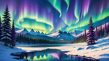 Northern Lights, snow, aurora borealis, lake, mountain, light, Snowy Mountain HD wallpaper