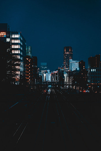 Cities, Night, City, Shine, Light, Railway HD phone wallpaper
