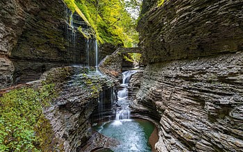 Bridge, waterfall, river, nature HD wallpaper