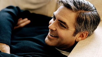 George Clooney, smiling, lying down, george, actor, clooney, sweater HD wallpaper