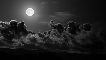 moon, clouds, sky, black-and-white HD wallpaper
