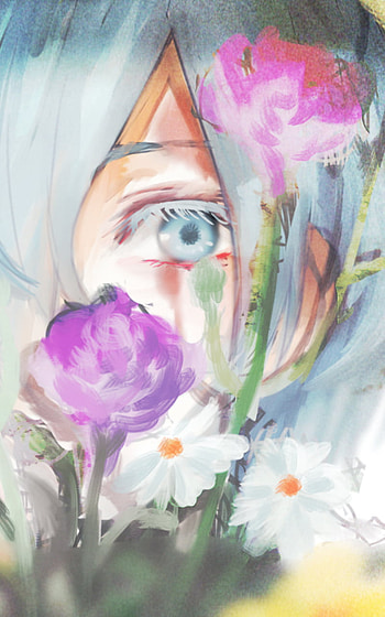 flower, blue hair, blue eyes, Touka Kirishima, Anime, Tokyo Ghoul HD phone wallpaper