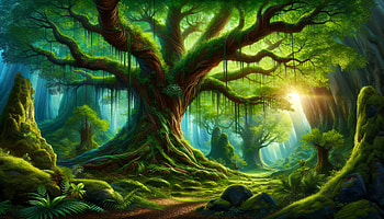 Enchanted Forest Sunrise, tree, forest, nature, sunlight, foliage HD wallpaper